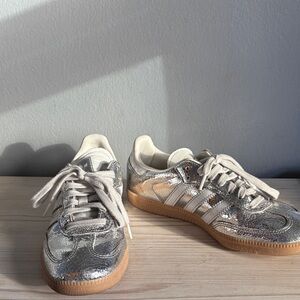 adidas Originals Silver Metallic Samba Sneakers with Gum Sole